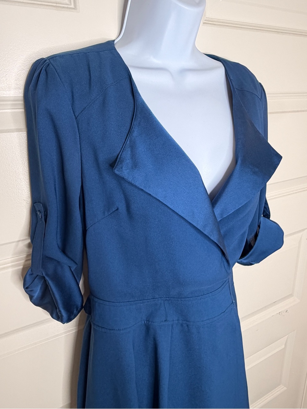 Maude Deep Teal V-Neck Mini Dress